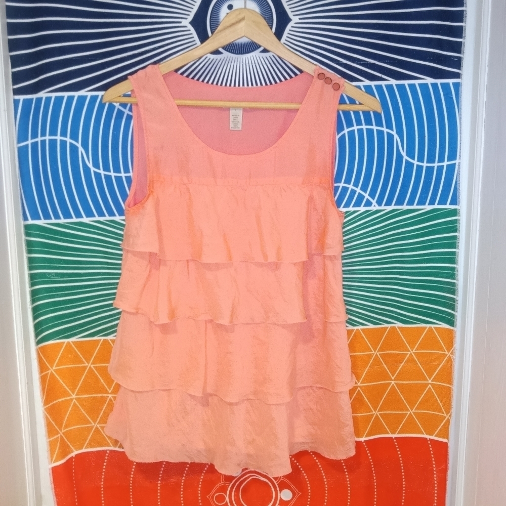 ❄️ J. Crew Peach Silk Tiered Ruffle Tank Top Sz 2